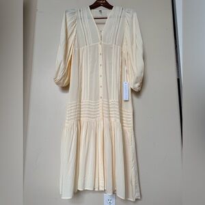 NWT YFB Boho bridal Button-Front Midi Dress in Cream size xs beachy romantic